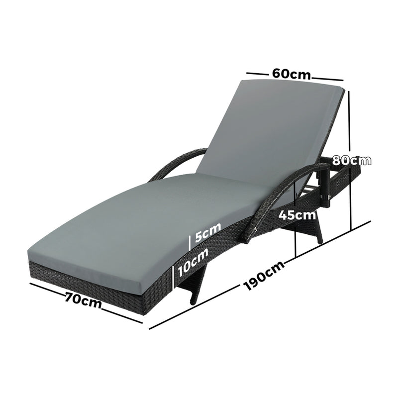 Black Adjustable Waterproof Outdoor Sun Lounger