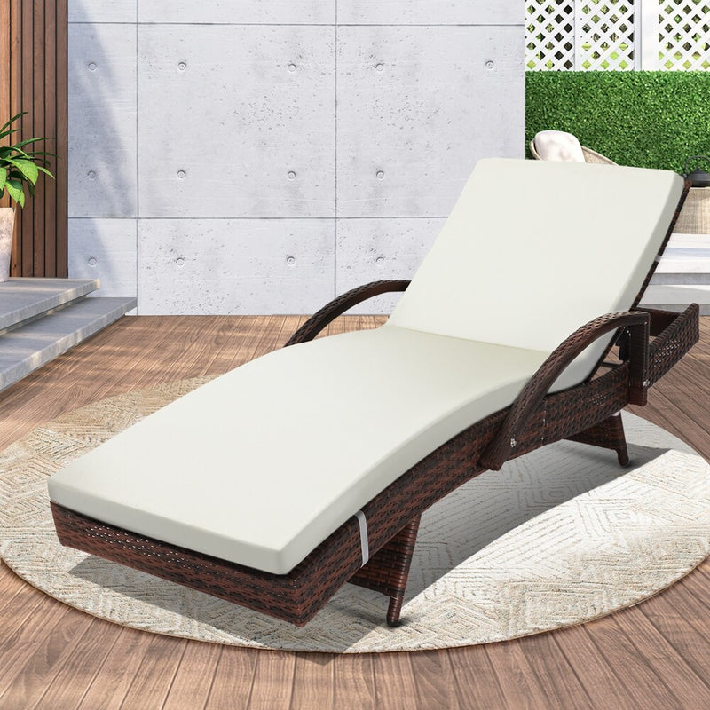 Beige & Brown Adjustable Waterproof Outdoor Sun Lounger