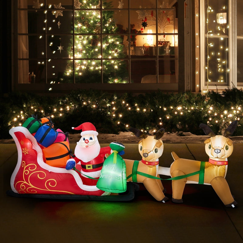 Christmas Inflatable Santa Claus Sleigh Reindeers with LED Light