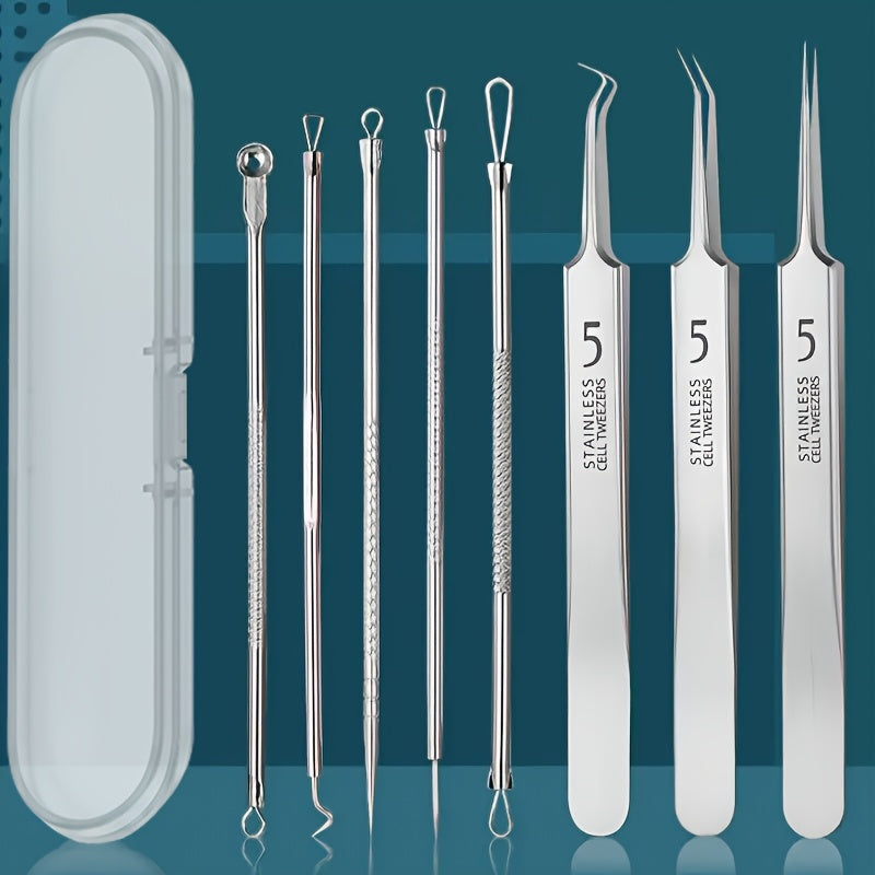 8-Piece Blackhead Remover Kit Stainless Steel Blemish & Acne Extraction Tools