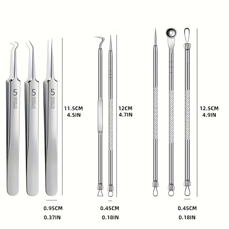 8-Piece Blackhead Remover Kit Stainless Steel Blemish & Acne Extraction Tools