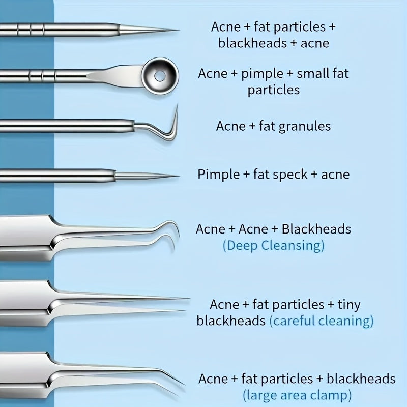 8-Piece Blackhead Remover Kit Stainless Steel Blemish & Acne Extraction Tools