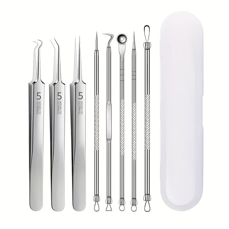 8-Piece Blackhead Remover Kit Stainless Steel Blemish & Acne Extraction Tools