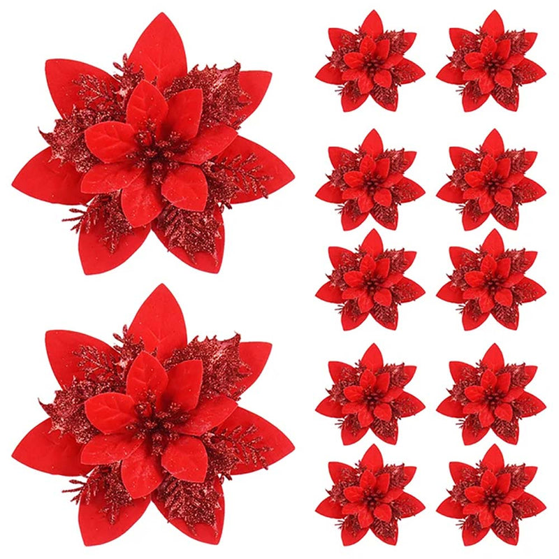 Christmas Glitter Artifical Flower Ornaments