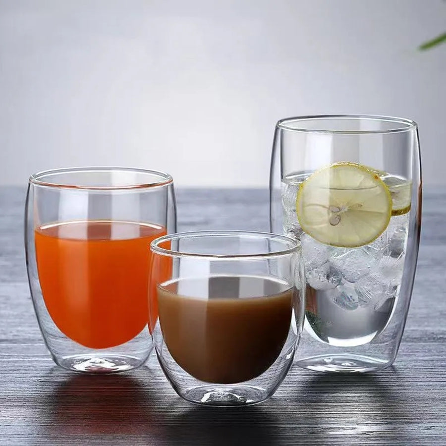 Heat Insulation Transparent Double Wall Glass Cup
