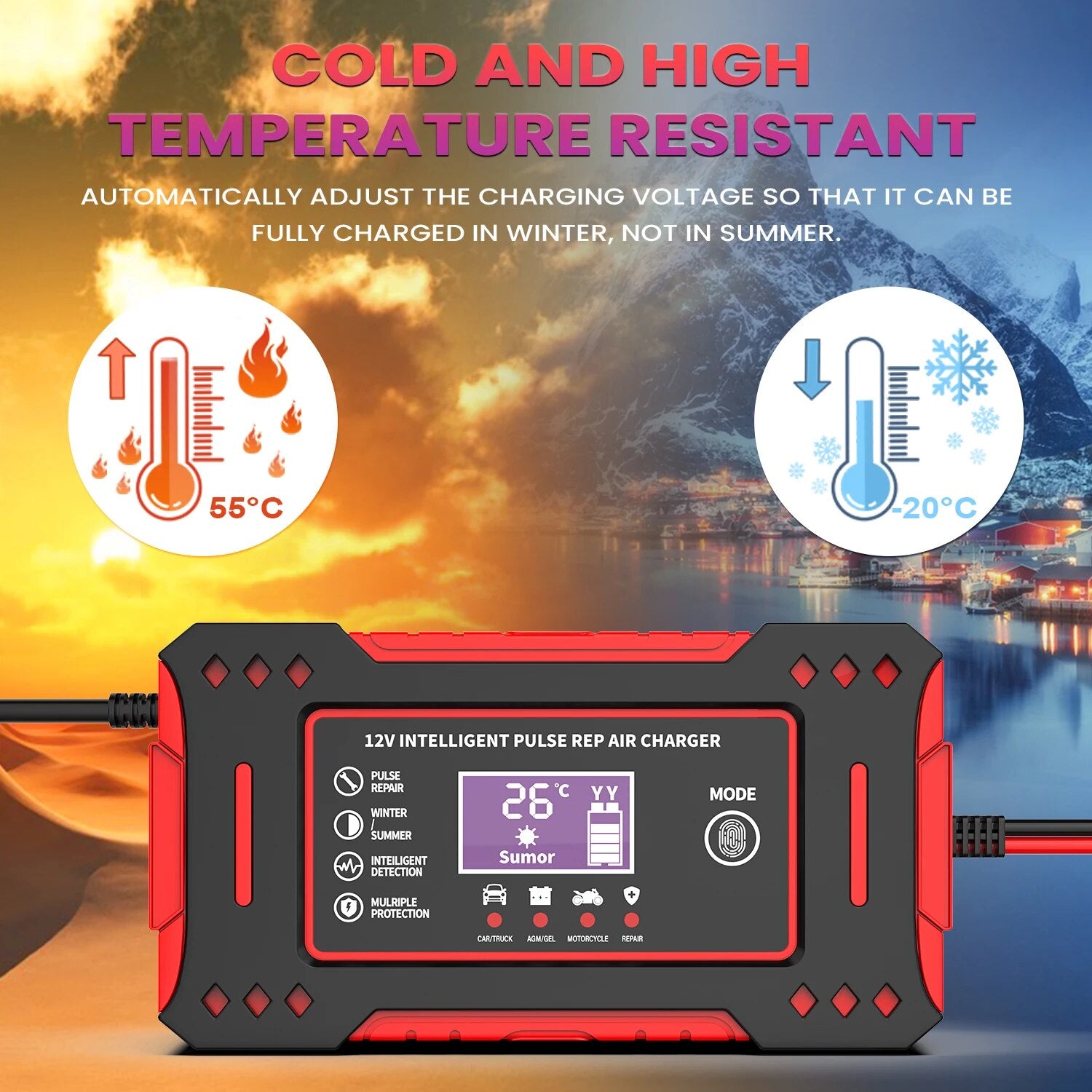 6A 12V LCD Display Intelligent Car Battery Charging Unit