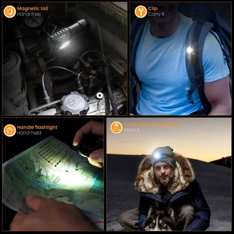 Rechargeable Mini Headlamp 1100LM LH351D 90CRI Angle Flashlight