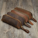 Vintage Leather Pencil Bag Zipper Pencil Pouch