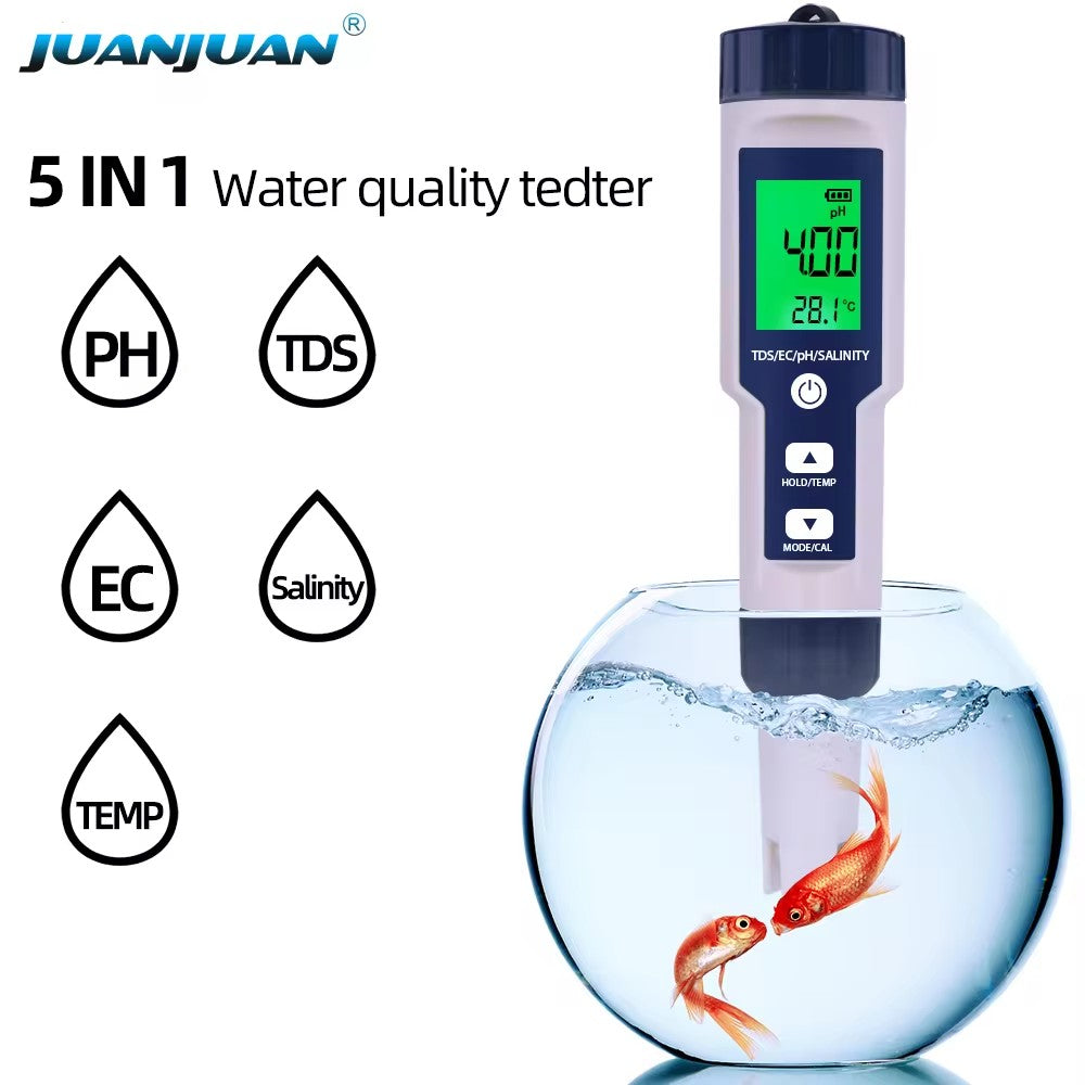 5 In 1 Digital PH TDS EC Meter Pen Salinity Temperature Tester
