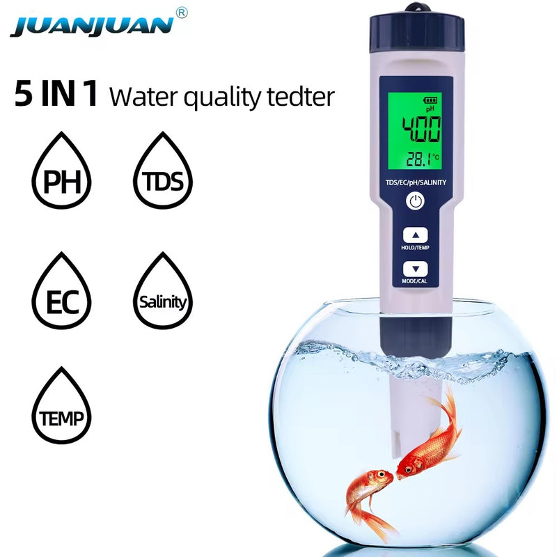 5 In 1 Digital PH TDS EC Meter Pen Salinity Temperature Tester