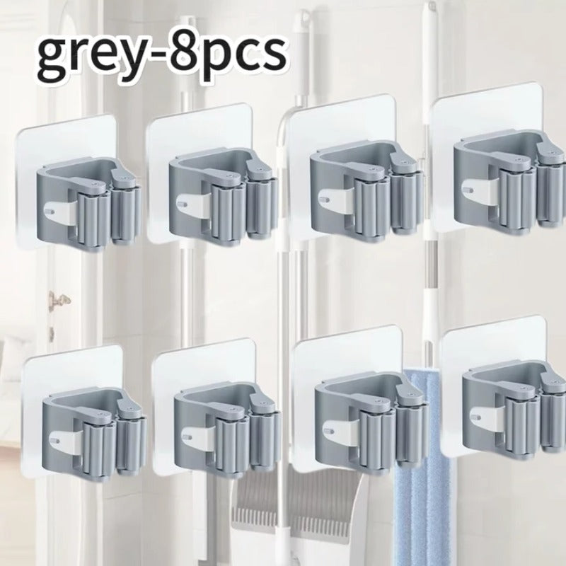 Self-Adhesive Mop Holder No-Drill Wall-Mounted Storage Rack