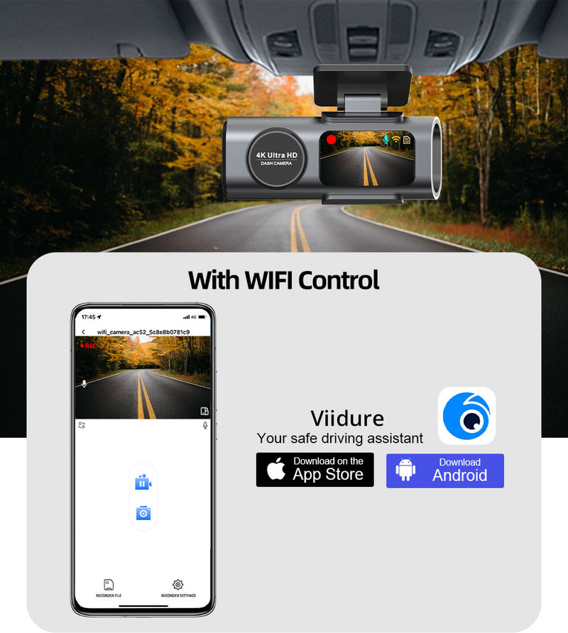 4K UHD Recording Car Camera DVR Night Vision Video Recorder