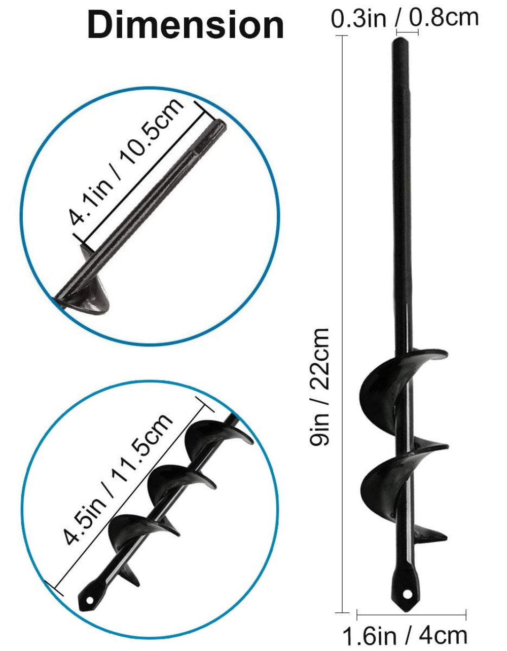 Garden Auger Spiral Drill Bit With 3/8" Hex Drive Drill