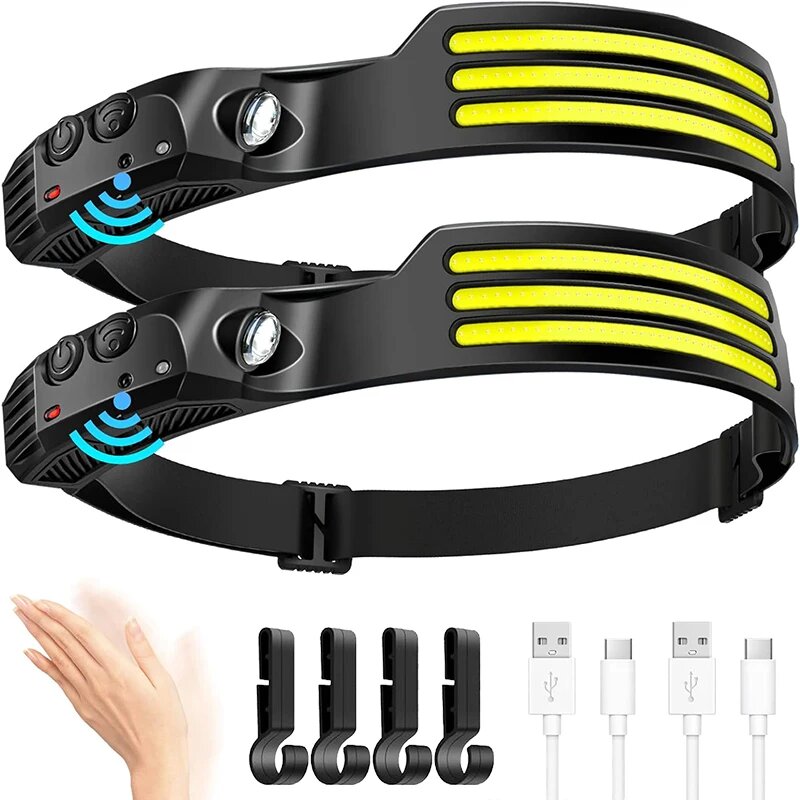 COB LED Headlamp Induction Head Lamp Outdoor Camping Fishing Sensor Headlight