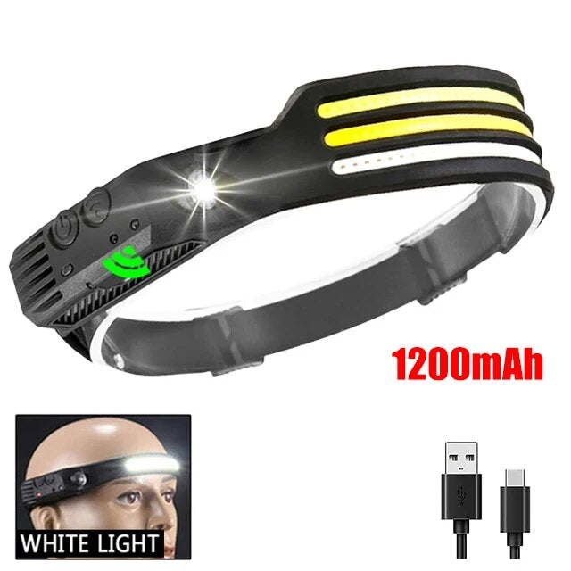 COB LED Headlamp Induction Head Lamp Outdoor Camping Fishing Sensor Headlight