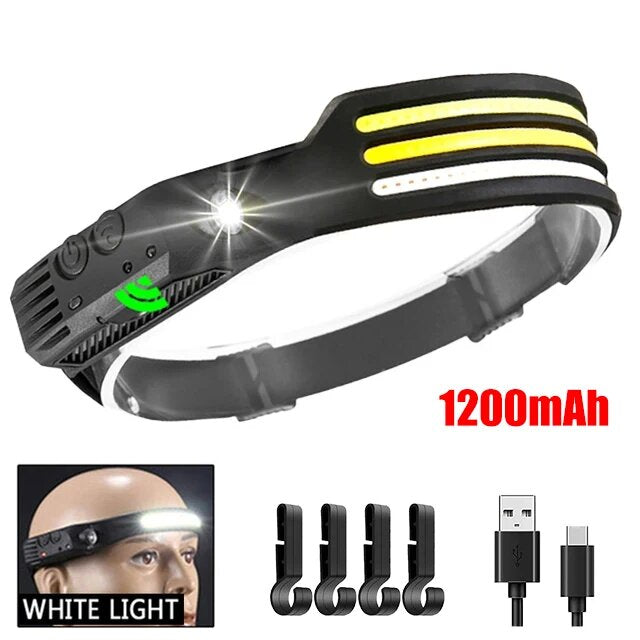 COB LED Headlamp Induction Head Lamp Outdoor Camping Fishing Sensor Headlight