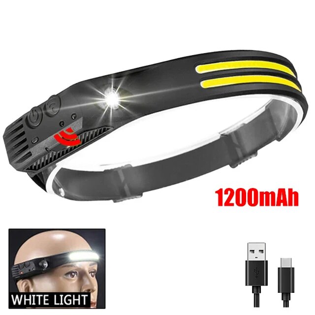 COB LED Headlamp Induction Head Lamp Outdoor Camping Fishing Sensor Headlight