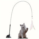 Long Suction Cup Pole Interactive Bell and Feather Wand Cat Teaser Toy