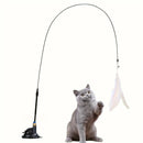 Long Suction Cup Pole Interactive Bell and Feather Wand Cat Teaser Toy