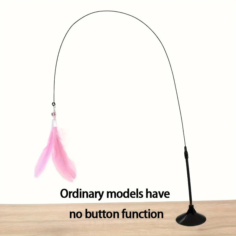 Long Suction Cup Pole Interactive Bell and Feather Wand Cat Teaser Toy