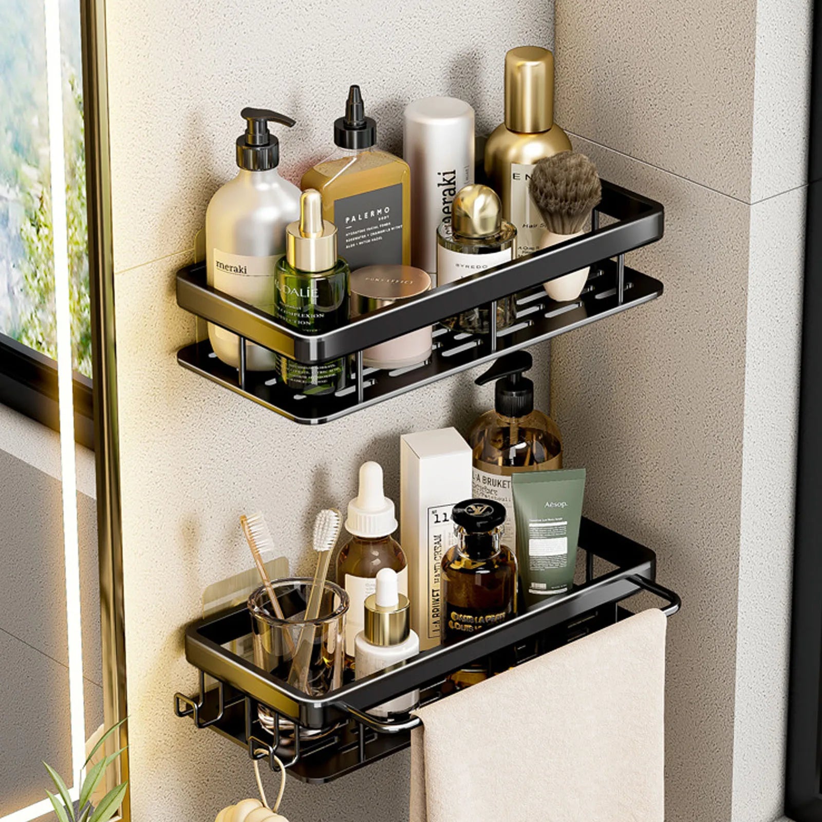 No Drill Wall Mounted Shower Corner Rack Bathroom Kitchen Accessories