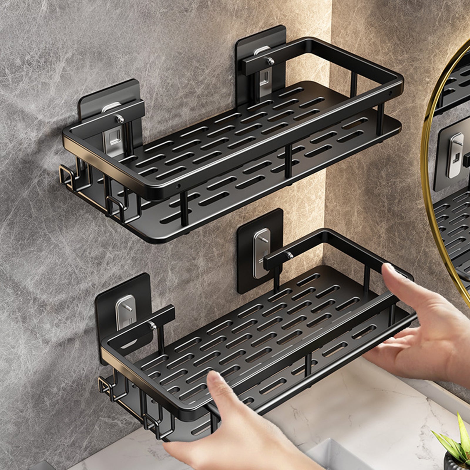 No Drill Wall Mounted Shower Corner Rack Bathroom Kitchen Accessories