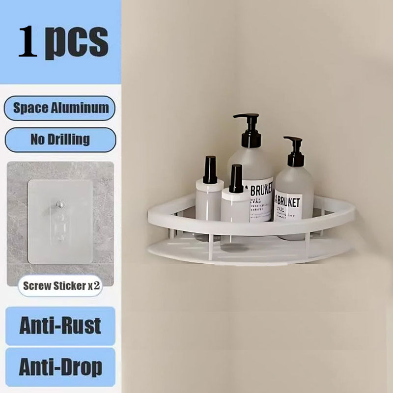 No Drill Wall Mounted Shower Corner Rack Bathroom Kitchen Accessories