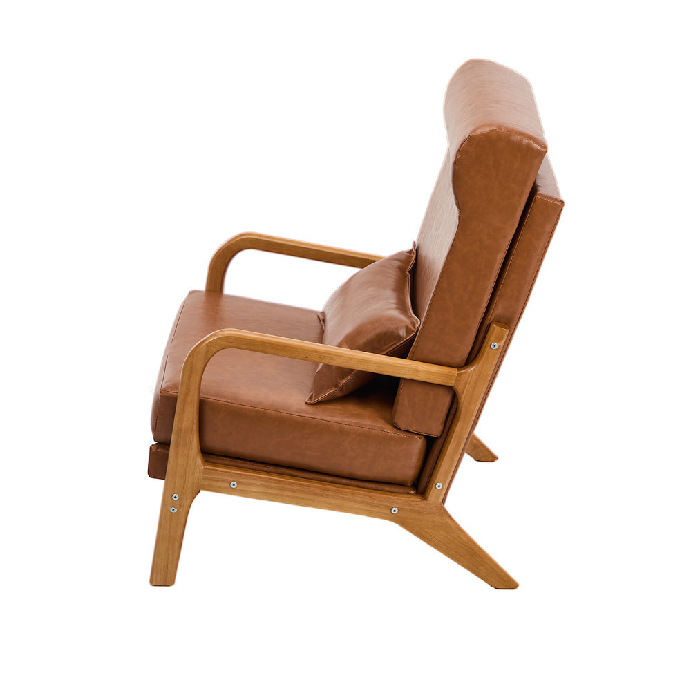 PU Leather Armchair Lounge Chair with Lumbar Pillow Brown
