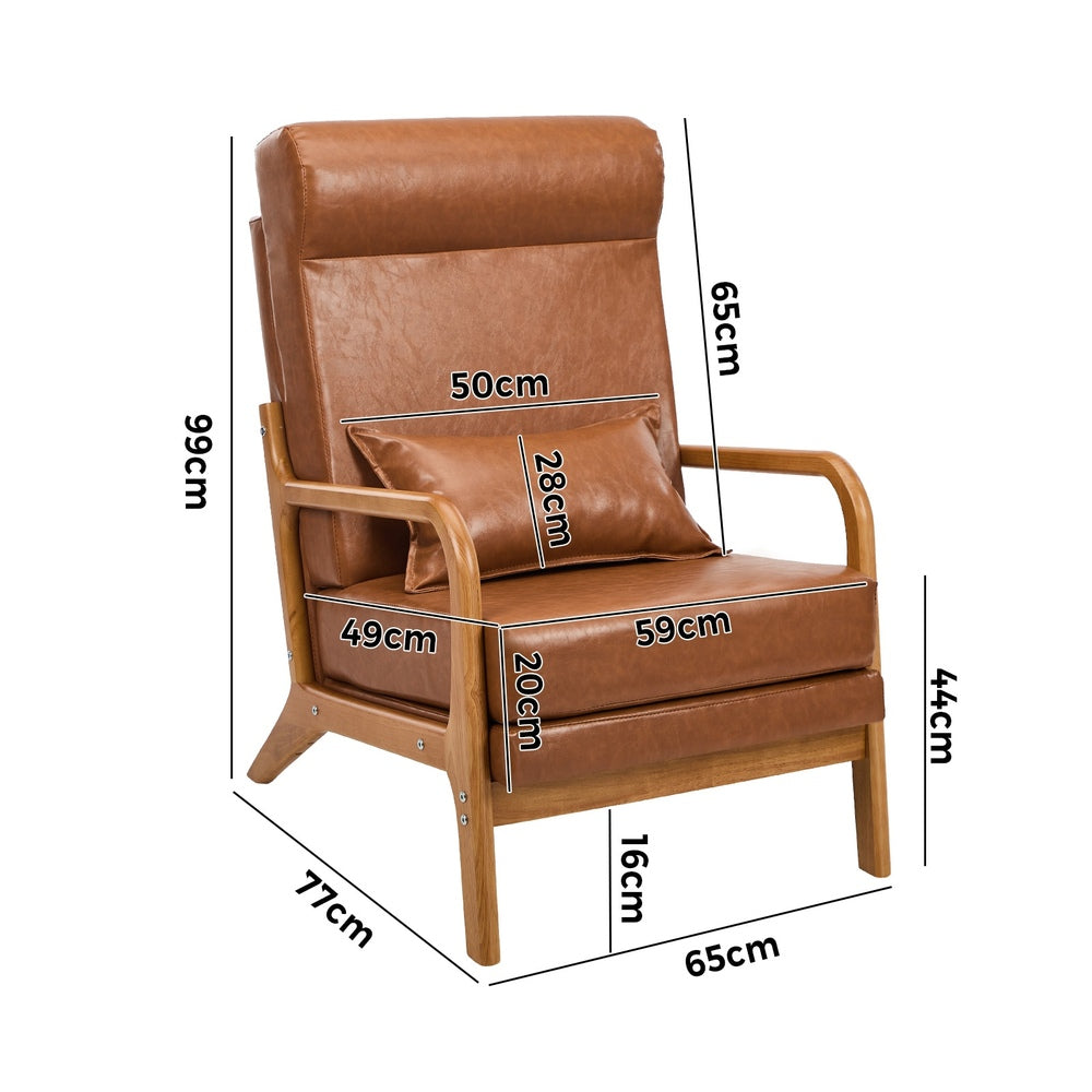 PU Leather Armchair Lounge Chair with Lumbar Pillow Brown