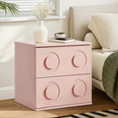 Pink Bedside Table Nightstand with Two Drawers Storage Cabinet
