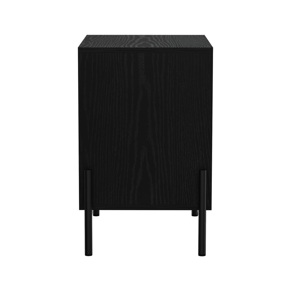 Bedside Table Nightstand with Drawer and Storage - Walnut and Black