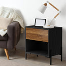 Bedside Table Nightstand with Drawer and Storage - Walnut and Black