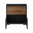 Bedside Table Nightstand with Drawer and Storage - Walnut and Black