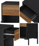 Bedside Table Nightstand with Drawer and Storage - Walnut and Black