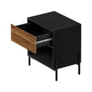 Bedside Table Nightstand with Drawer and Storage - Walnut and Black