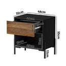 Bedside Table Nightstand with Drawer and Storage - Walnut and Black