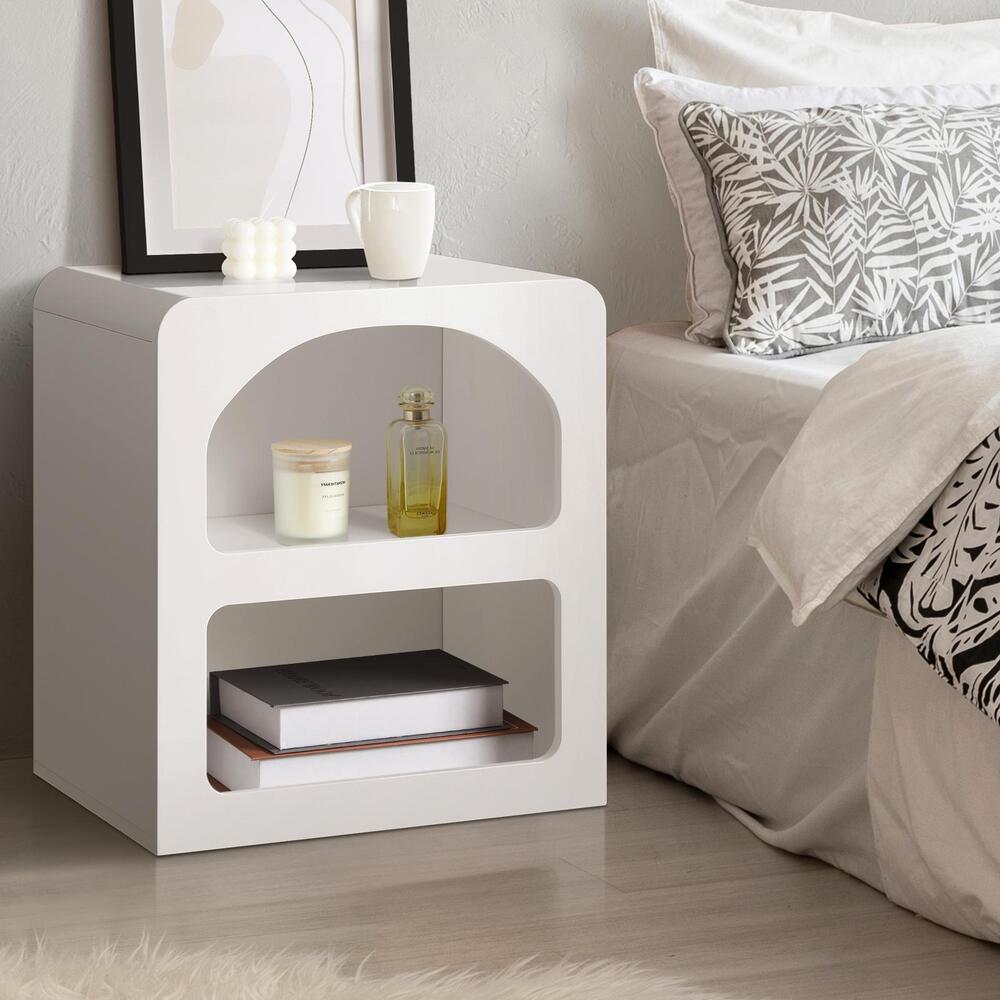 White Bedside Table Nightstand with Open Shelf