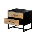 Metal Industrial Bedside Table with Two Drawers and Storage
