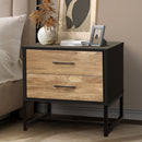 Metal Industrial Bedside Table with Two Drawers and Storage