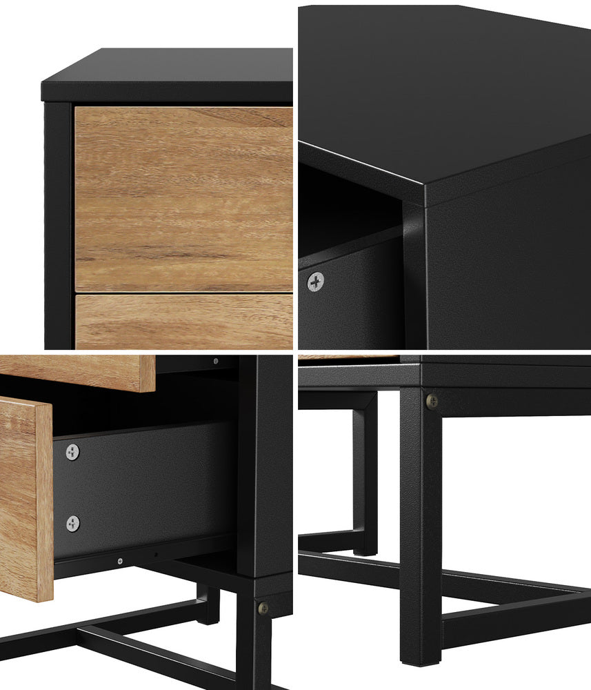 Metal Industrial Bedside Table with Two Drawers and Storage