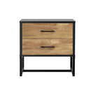 Metal Industrial Bedside Table with Two Drawers and Storage
