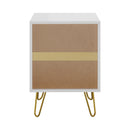 White and Gold Metal Bedside Table Nightstand with Two Drawers
