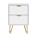 White and Gold Metal Bedside Table Nightstand with Two Drawers