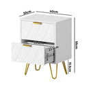 White and Gold Metal Bedside Table Nightstand with Two Drawers