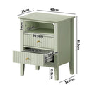 Green Bedside Table Nightstand with 2 Drawers and Storage Cabinet