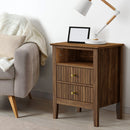 Walnut Bedside Table Nightstand with 2 Drawers and Storage Cabinet