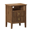 Walnut Bedside Table Nightstand with 2 Drawers and Storage Cabinet