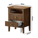 Walnut Bedside Table Nightstand with 2 Drawers and Storage Cabinet