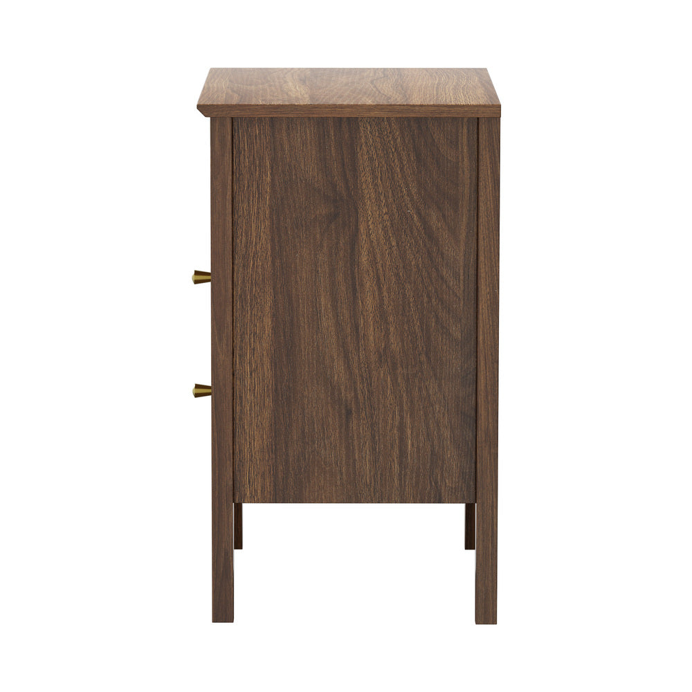 Walnut Bedside Table Nightstand with 2 Drawers and Storage Cabinet