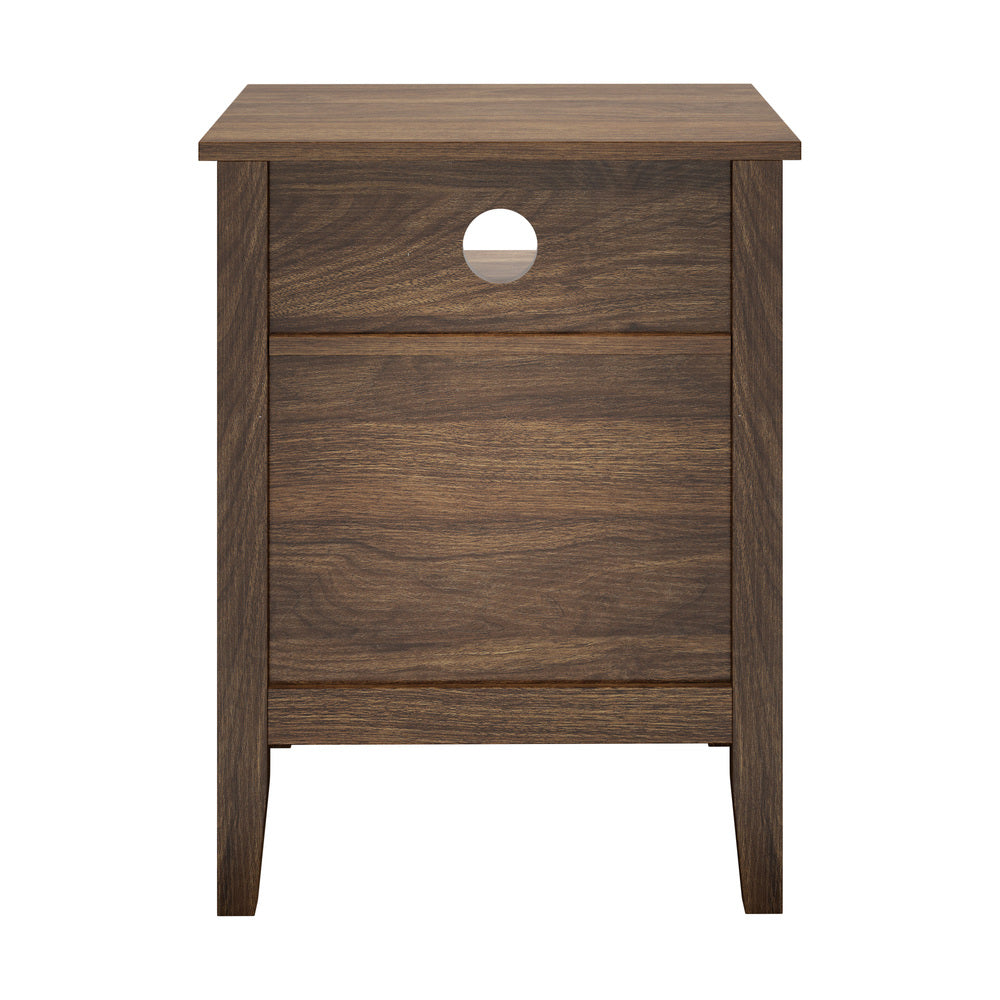 Walnut Bedside Table Nightstand with 2 Drawers and Storage Cabinet